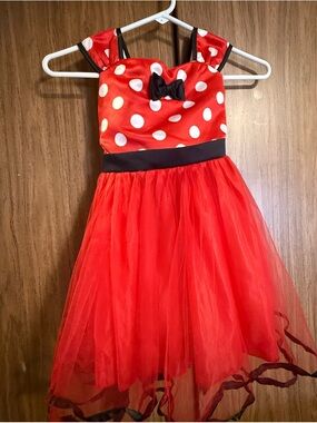 Red Polka Dot Tulle Kids Costume Dress with Black Accents